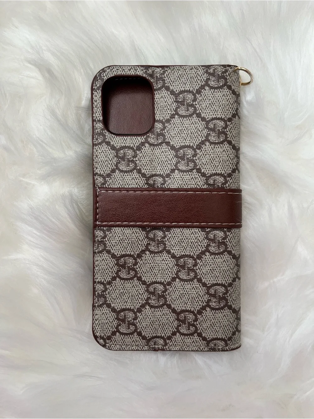 Gucci Patterned Wallet Phone Case with Decorative Accent